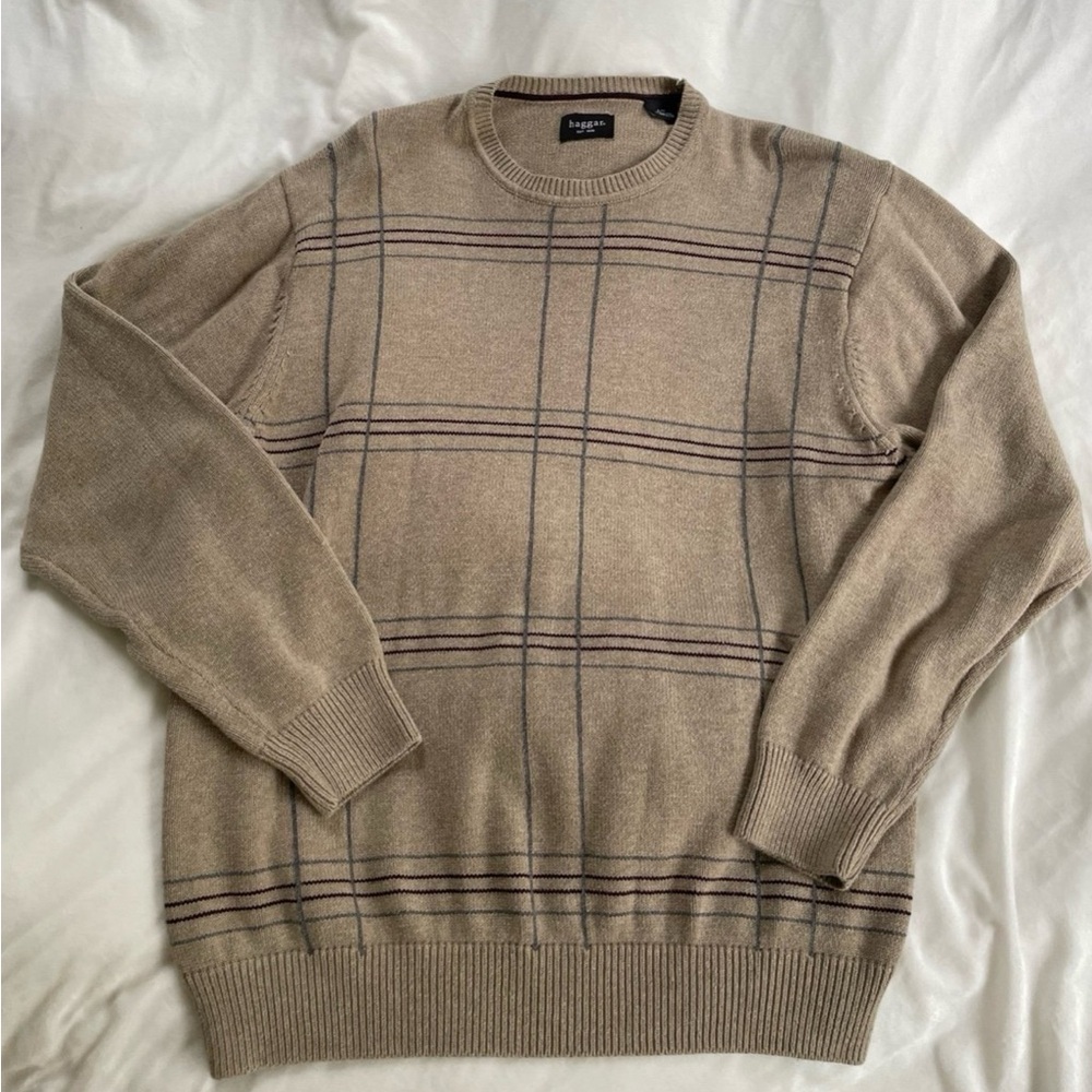 Haggar Men's Large Tan Plaid Sweater